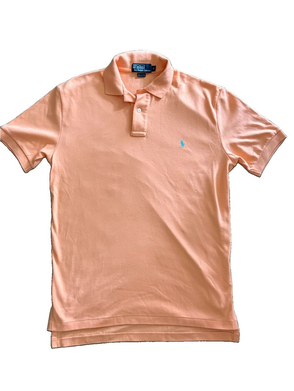 Polo Ralph Lauren Mens Small Peach Orange Short Sleeve Polo Shirt Blue Pony